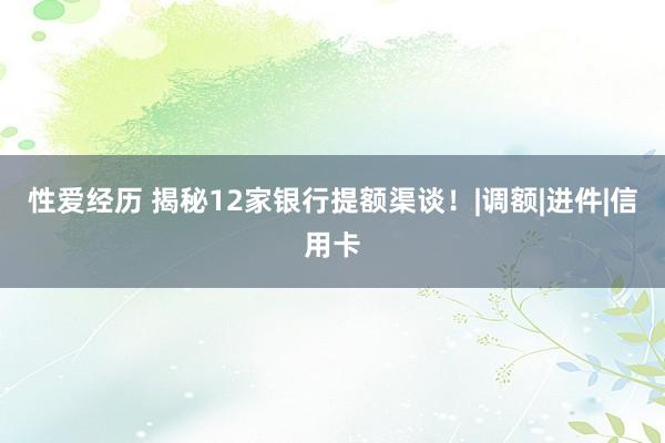 性爱经历 揭秘12家银行提额渠谈！|调额|进件|信用卡